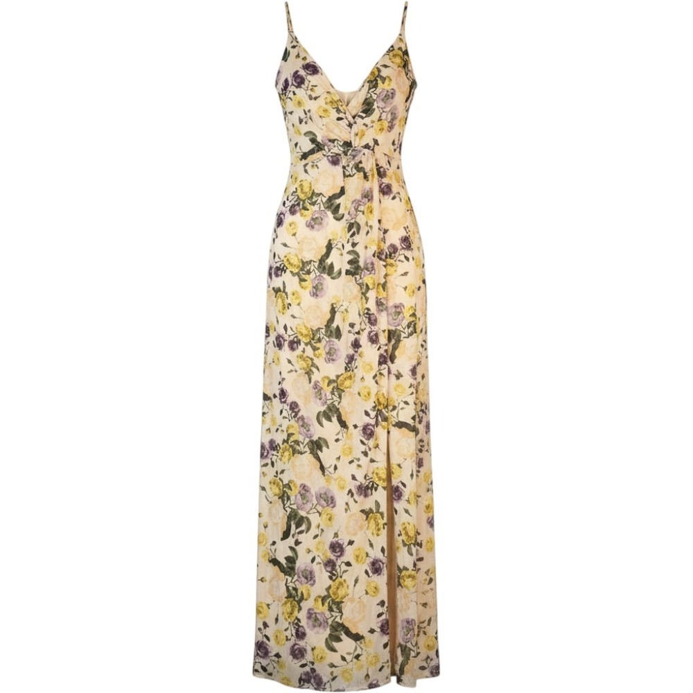 Abercrombie & Fitch Floral Mesh Twist Front Maxi Dress Yellow Purple Medium